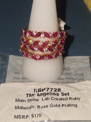 Bomb Party July 2024 RBP7728 The Angelina Set Lab Created Ruby Rose Gold Plating
