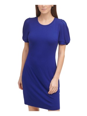 

Женское синее деловое платье DKNY с круглым вырезом выше колена для работы, Синий