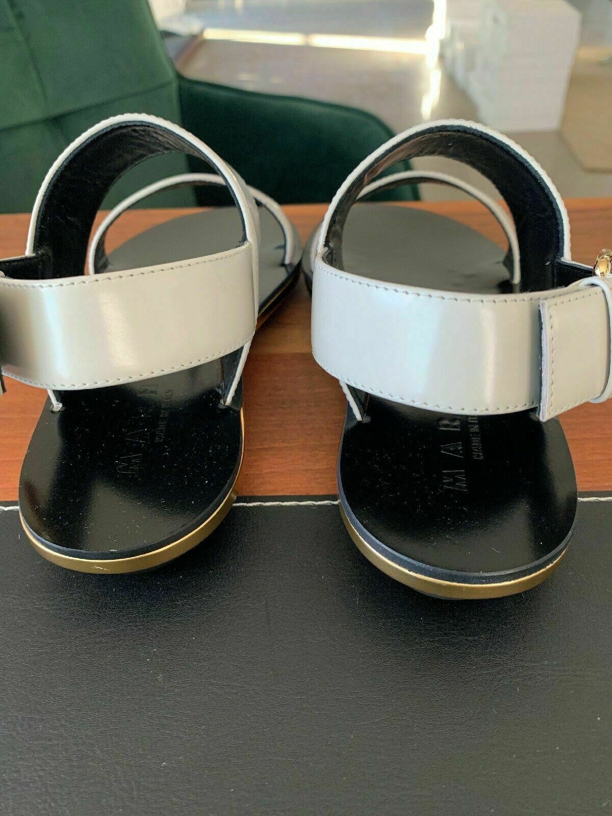 Pre-owned Marni Iconic Cult Leather Sandals Flats Slides Buckle Sandals Shoes 39 In Gray