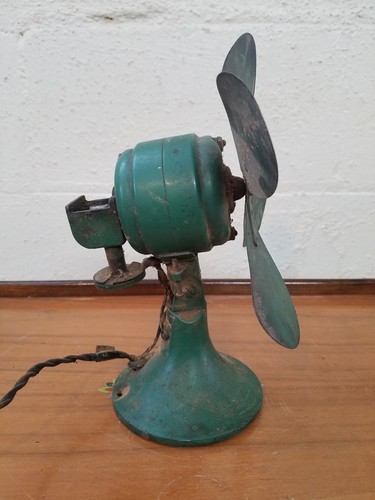 Vintage WORKING Small Electric Green Shop Fan 10 in.