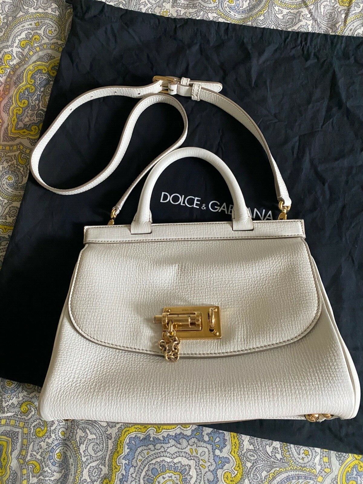 【関税＆送料込み】Dolce & Gabbana White Leather Bag DOLCE & GABBANA Handbag White Leather Sicily DG Shoulder Top