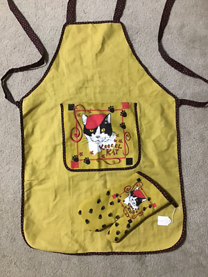 Cats ~ Kool Kat Cyhafi Couture  Cotton apron Collection Apron & Oven Mitt New