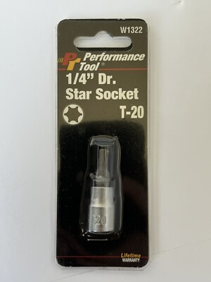 Performance Tool - [T-20]  (1/4'' Drive) Torx Star Bit Socket (Part # W1322)