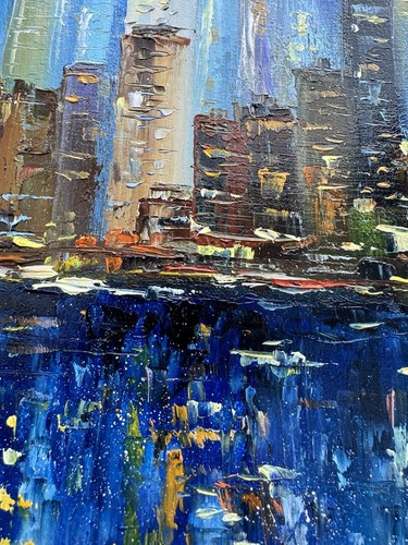 New York Original Art Night Cityscape Painting Skyline Art New York Painting