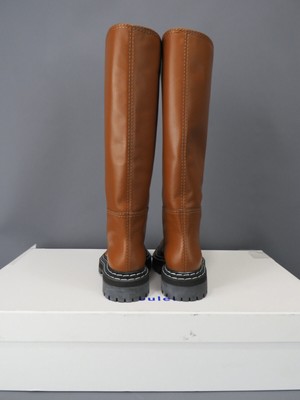 Pre-owned Proenza Schouler Womens Brown Topstitch Round Toe Block Heel Leather Boots 37