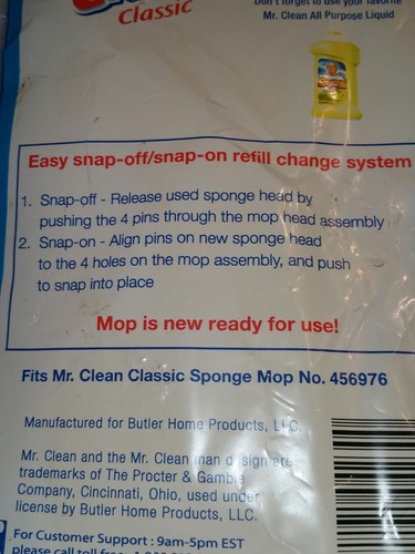 Mr Clean Classic Sponge Mop Refill With Scrubber 456977 For Mop 456976
