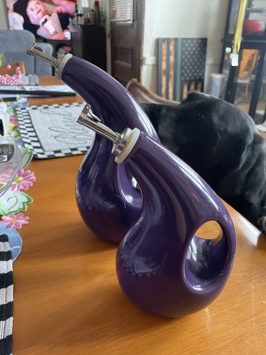 & Vinegar Cruet Dispensers Stoneware Set Of 2 Evoo Purple