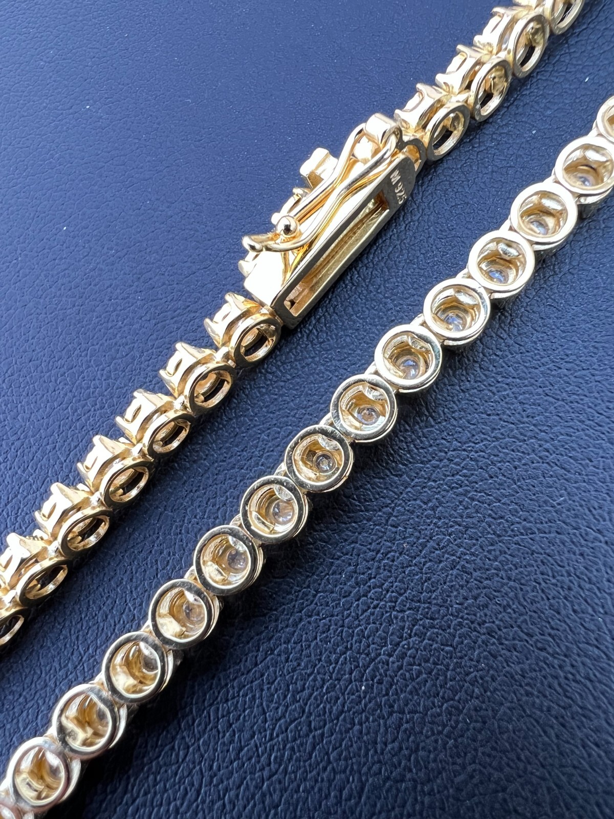 Pre-owned Harlembing 3mm Moissanite Illusion Set Tennis Chain Necklace 14k Gold Vermeil 925 Silver In White/colorless