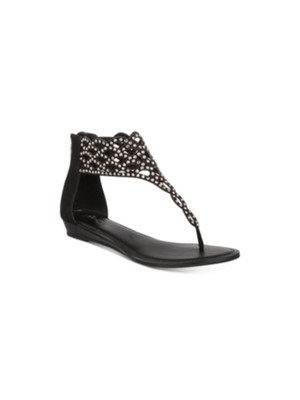 Женские черные блестящие босоножки-стринги Ilene с круглым носком THALIA SODI, отделанные узором, 6 М