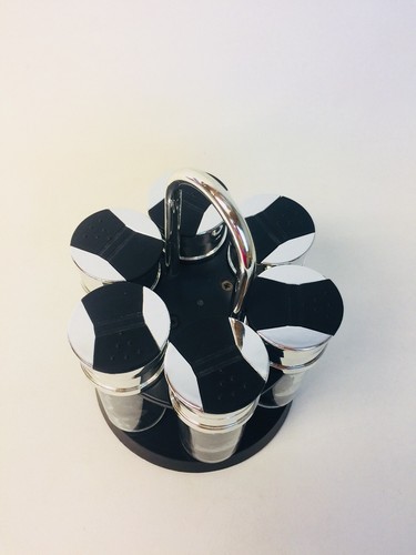 Lazy Susan Spice Rack Chrome Glass Bottles Six Compartments