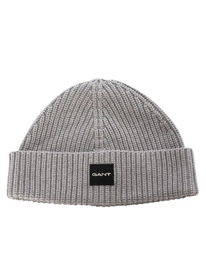 

Мужская хлопковая вязаная шапка GANT в рубчик, серая, Grey, 9910022-93