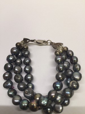 Vintage 3 Strand Gray Freshwater River Pearl Bracelet Sterling Clasp