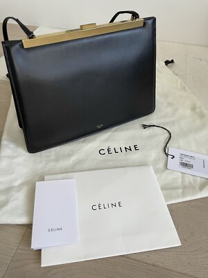 Celine Soft Medium Clasp Bag (Black; Calfskin) Authentic Rare Old CÉLINE