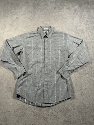 Oaktree Button Up Shirt Mens 15-15.5 Medium Gray Geometric Thin Lightweight