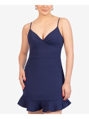 Короткое платье на бретельках-спагетти с воланами на подоле B DARLIN Womens темно-синего цвета 15\16