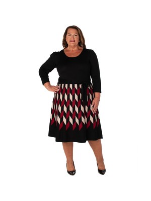 TAYLOR Womens Black Belted Long Sleeve Midi Wear To Work Sweater Dress Plus 1X
