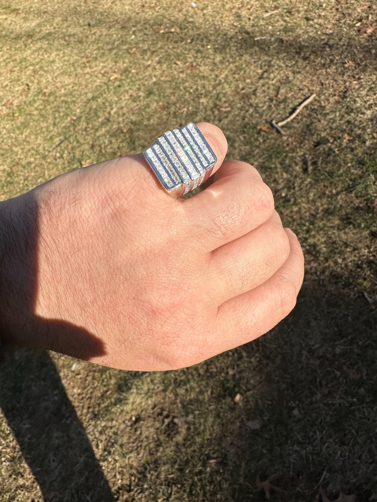 Pre-owned Pinky Moissanite Baguette Ring Real 925 Silver Iced Hip Hop  Pass Diamond Tester