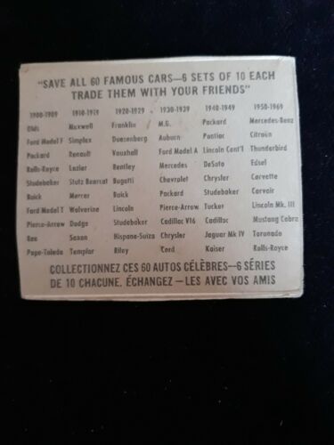 1969 Car Card Checklist jello box. FC 63