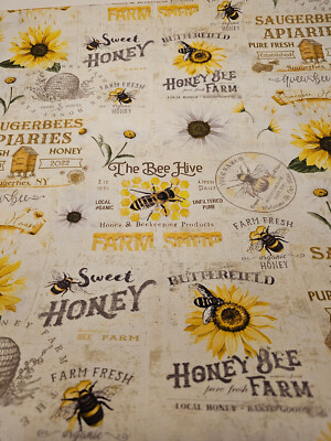 Beautiful HONEY BEE FARM print cotton by Timeless Treasures BTY