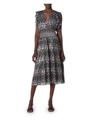 

JOIE Женское черное металлическое присборенное платье с принтом Flutter Midi Fit + Flare Dress, Черный