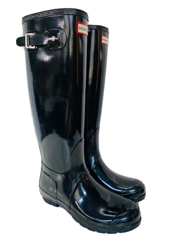 ☆HUNTER☆ WOMEN Original Gloss Tall Rain Boots Black WFT100 Women's Original Short Gloss Rain Boots - Hunter Boots