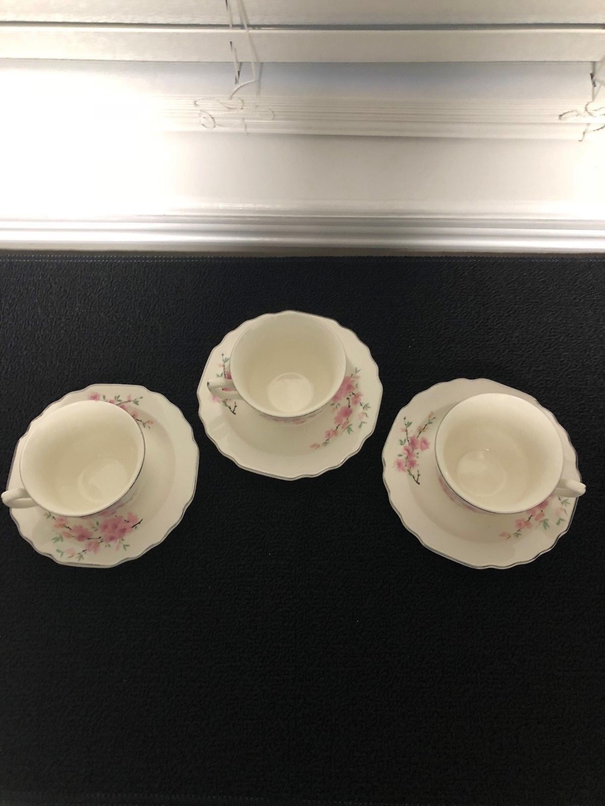 W S George White Lido Peach Blossom Platinum cup & saucer pre-owned