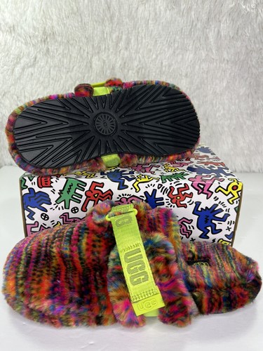 UGG Fluff It Pixelate Faux Fur Slides Men's Sz 10 Women 11.5