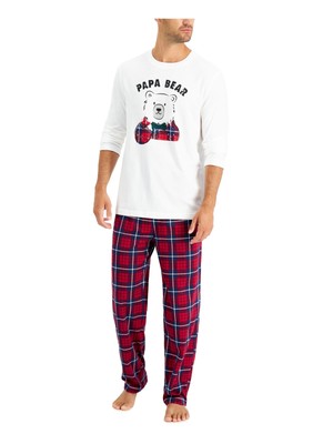 

FAMILY PJs Мужская красная верхняя резинка Прямые штаны Пижама из смесового хлопка, Красный
