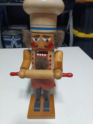 Original Steinbach Volkskunst Baker Nutcracker 11'' Wooden Roller Germany RARE