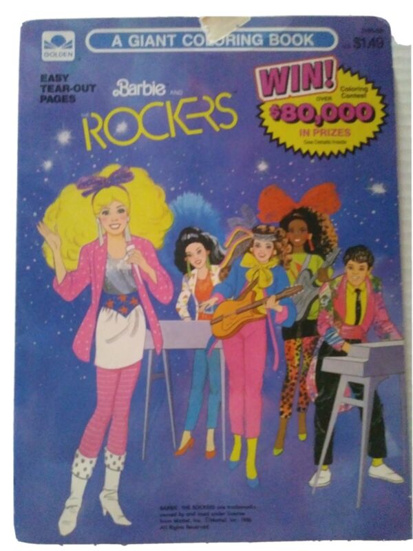 Vintage BARBIE AND THE ROCKERS A GIANT COLORING BOOK Mattel 1986 
