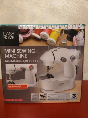OPEN BOX EASY HOME Mini Sewing Machine Pre-Threaded w Batteries Bobbins Needles 