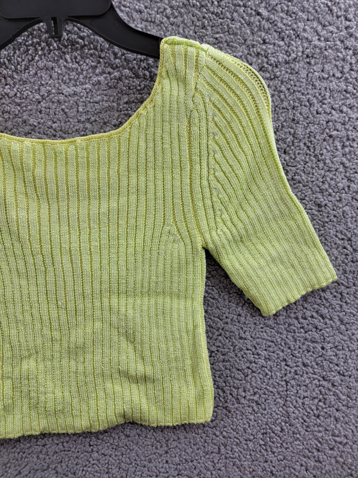 Free People Textured Short Sleeves Crop Sweater Top Women's S Sunny Lime Solid - Picture 4 of 16