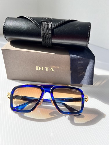 Pre-owned Dita Lxn-evo Dts403-a-03 Blue Swirl Yellow Gold Brown Gradient Lens Sunglasses