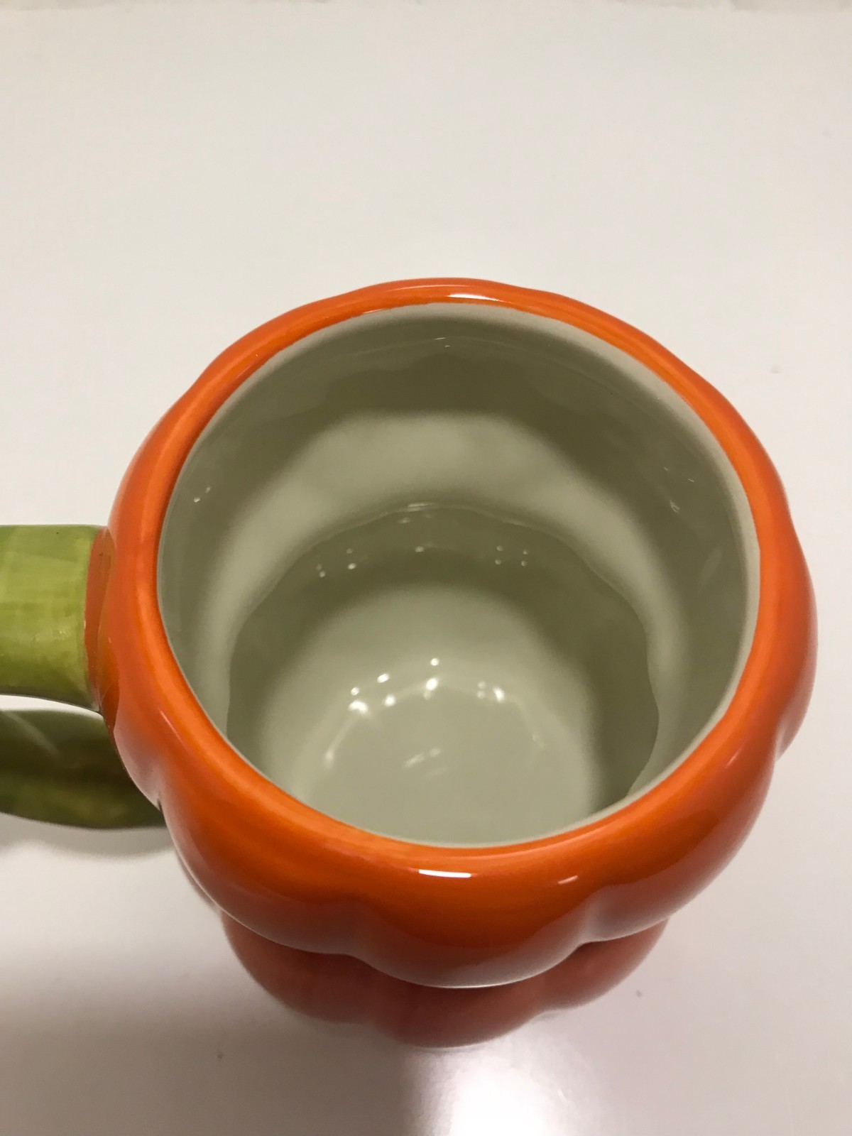 Halloween Coffee Mug Cup Double Pumpkin Orange Green Handle Tag Jack O' Lantern