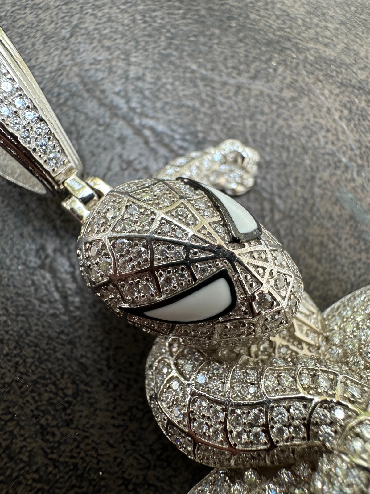 Pre-owned Harlembling Moissanite Real 925 Silver/14k Gold Plated Large Iced Spiderman Pendant Necklace In White