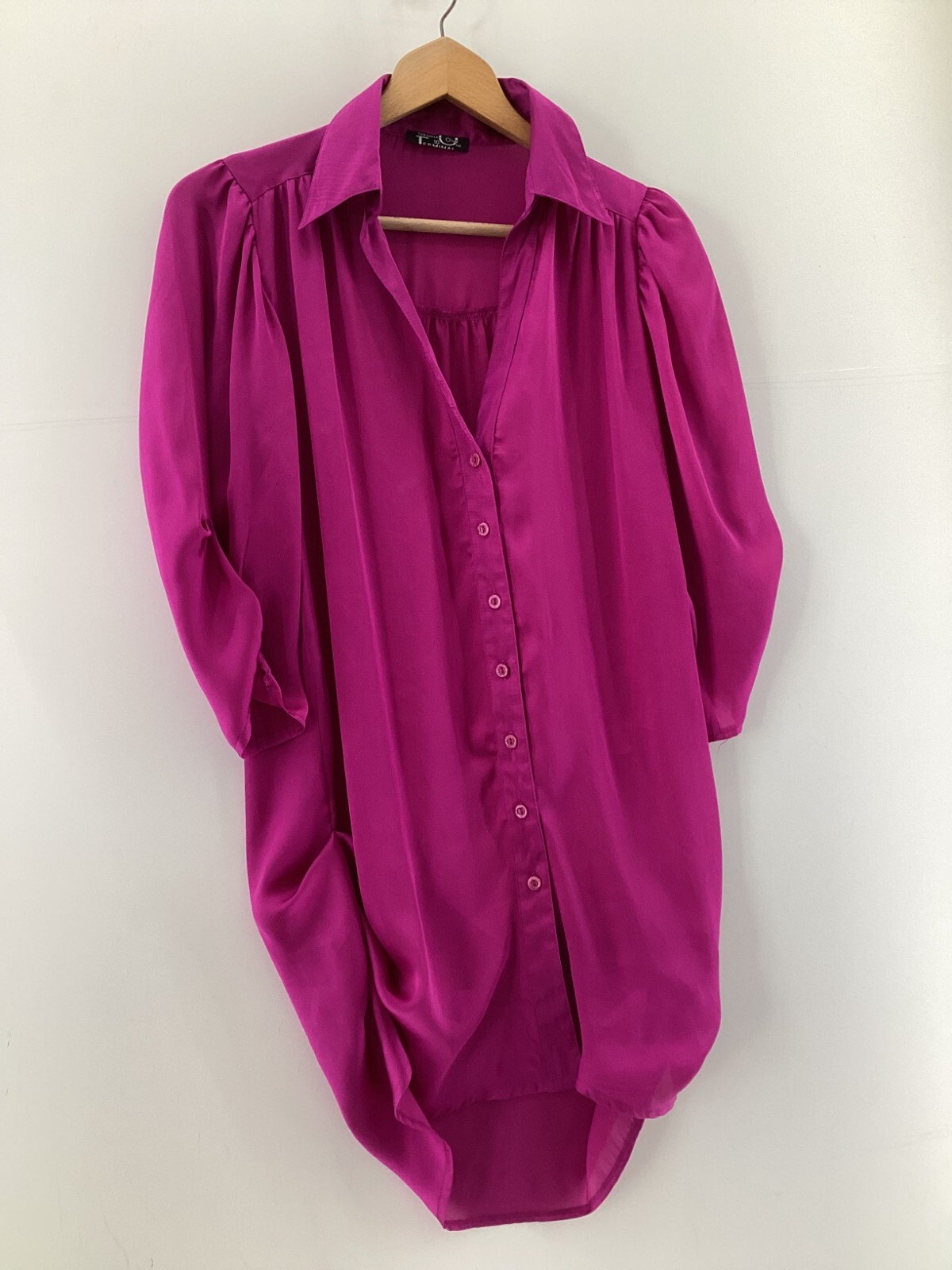 Terminal One Womens Size 10 Magenta Pink Button Front Tunic Shirt Blouse Top