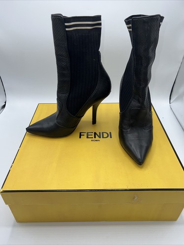 ロングブーツ FENDI Black Leather Ankle Boots Men's Luxury Boots - Fendi Black Leather FF Ankle Boots