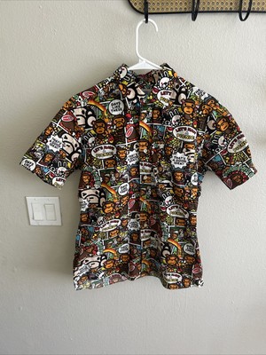 A bathing ape Bape Cut and Collage Short Sleeve Button Up Multi Color Men size M