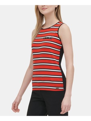 

CALVIN KLEIN Женский красный полосатый топ без рукавов с вырезом под горло