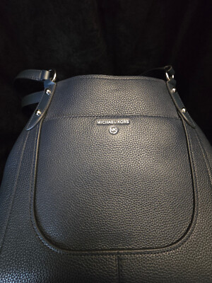 Michael Kors Pebble Leather Shoulder Tote Navy Blue Handbag New with Tag MK
