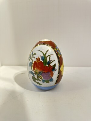 Vtg Satsuma Hand Painted Asian Oriental Chinese Ceramic Easter Egg Fruit Floral