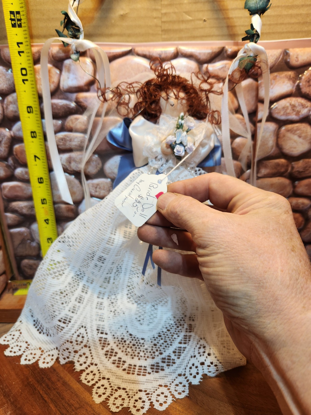 12 in Bride Doll Figure with White Gown of Vintage Lace Decore Door/Wall Hanging