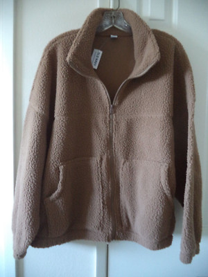 Old Navy Carmel Light Brown Camel Zipper Sherpa Fleece Sweatshirt 20 22 2XL 2X