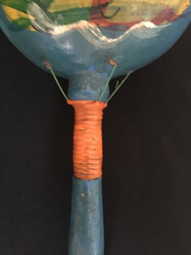 ~Vintage wood Mexico maraca hand painted shakers musical rattles super RARE ~
