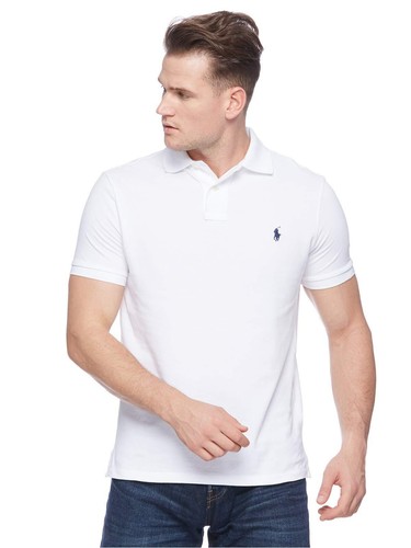 Polo Ralph Lauren - Мужское облегающее сетчатое поло на заказ, Белое, среднего размера