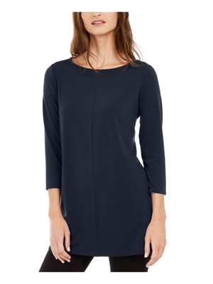 

ALFANI Женская темно-синяя туника с круглым вырезом и рукавами 3/4 Petites, Navy