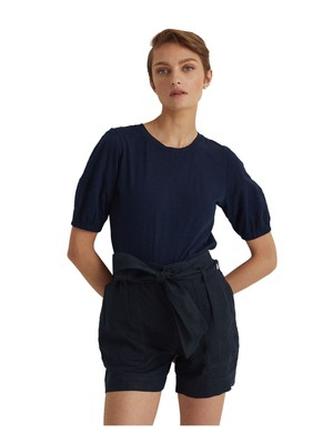 

RALPH LAUREN Женская темно-синяя футболка с круглым вырезом и рукавами-пуф, Navy