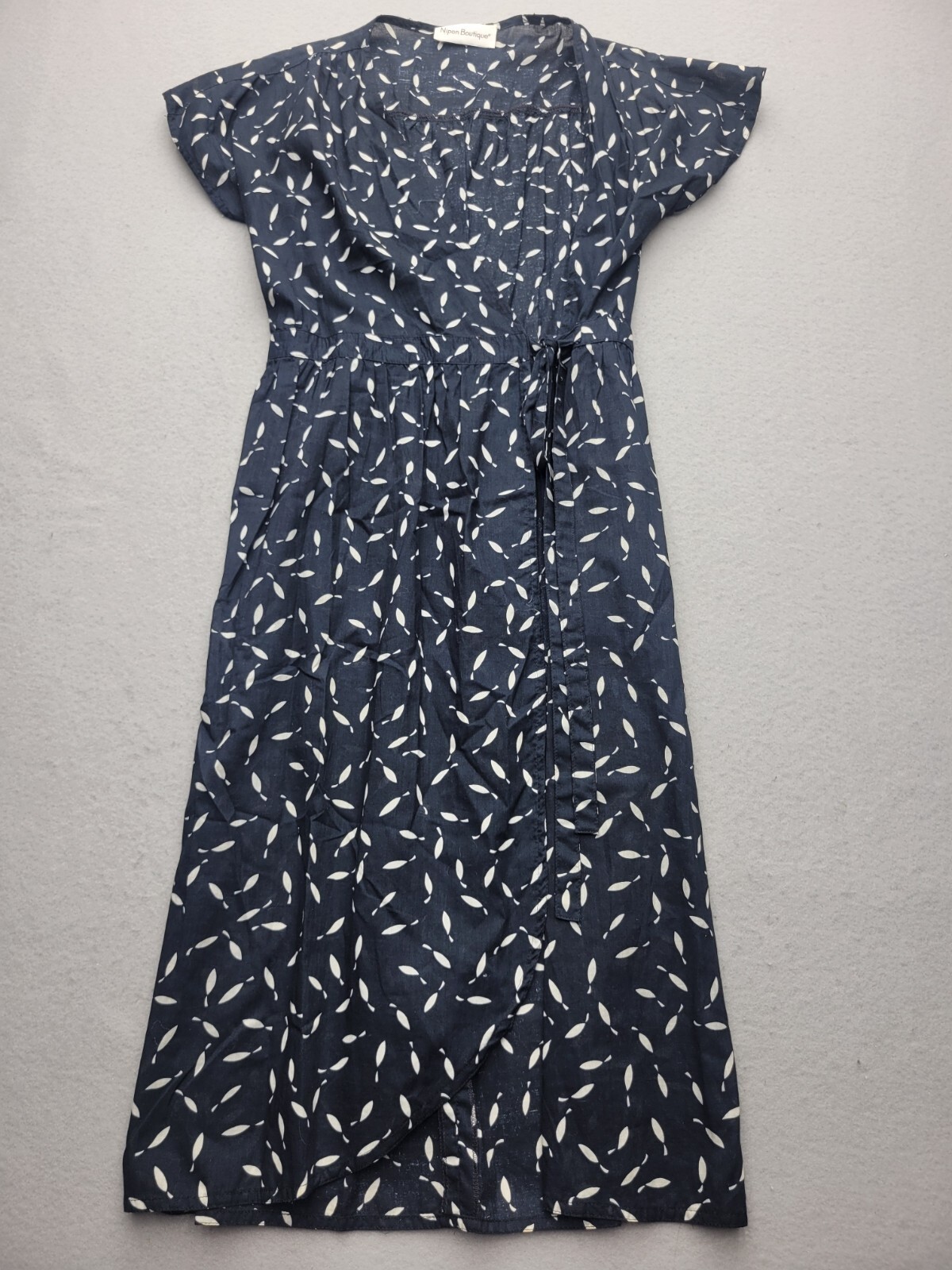 Nipon Boutique Women's Dress Size 12 Blue/White Wrap Short Sleeve Midi Floral