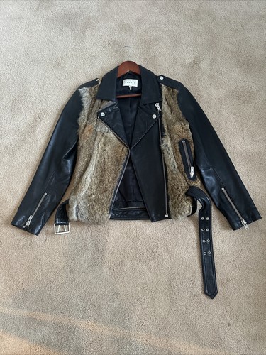 Sandro Woman's Black Leather And Fur Jacket From Net A
