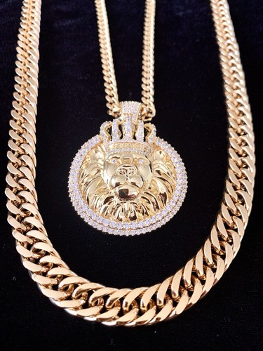 Solid 18K Gold Lab Diamonds LION KING Pendant Chain Necklace LIFETIME WARRANTY